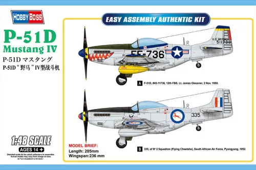HobbyBoss 85806 North American P-51D Mustang IV Fighter repülőgép makett (1/48)