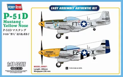 HobbyBoss 85808 North American P-51D Mustang-Yellow Nose repülőgép makett (1/48)