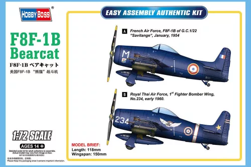 HobbyBoss 87268 Grumman F8F-1B Bearcat repülőgép makett (1/72)