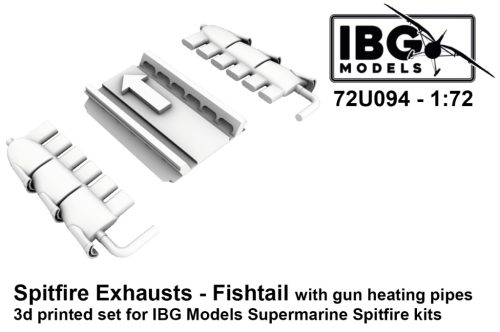 IBG Models 72U094 Supermarine Spitfire Exhausts - Fishtail Type with gun heating pipes - 3d Printed Set (1/72) feljavító készlet