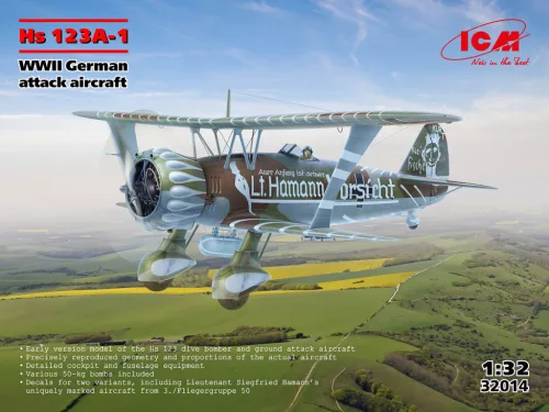 ICM 32014 Hs 123A-1, WWII German attack aircraft (1/32) repülőgép makett
