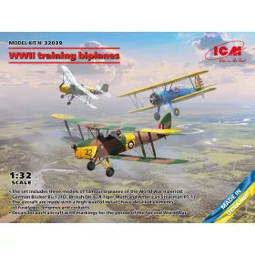   ICM 32039 WWII training biplanes (Bücker Bü 131D, DH.82A Tiger Moth, Stearman PT-17) (1/32)