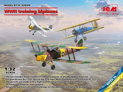 ICM 32039 WWII training biplanes (Bücker Bü 131D, DH.82A Tiger Moth, Stearman PT-17) (1/32)