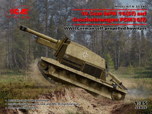 ICM 35340 10.5cm leFH 16(Sf)auf Geschutzwagen FCM36(f),WWII German self-propelled howitzer (1/35)