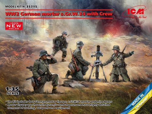 ICM 35715 WW2 German mortar GrW 34 w.Crew (mortar a.4 figures)(100% new molds) (1/35)