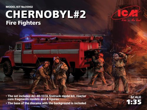 ICM 35902 Chernobyl2. Fire Fighters(AC-40-137A firetruck&4figur&diora base w.backgrou (1/35)