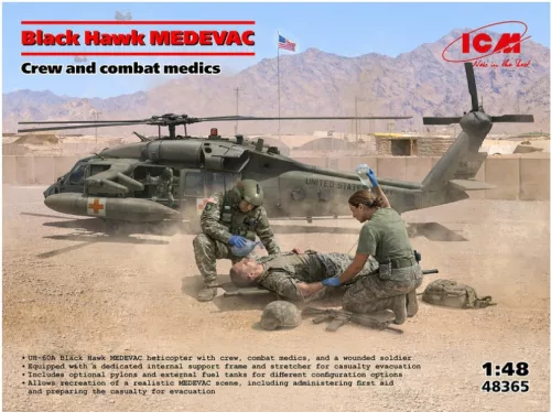 ICM 48365 Black Hawk MEDEVAC with Crew and Combat Medics (1/48) helikopter makett