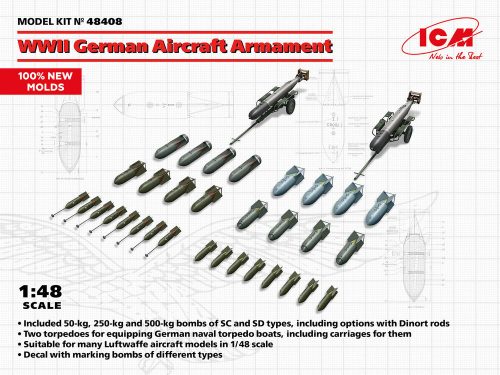 ICM 48408 WWII German Aircraft Armament (100% new molds) (1/48)