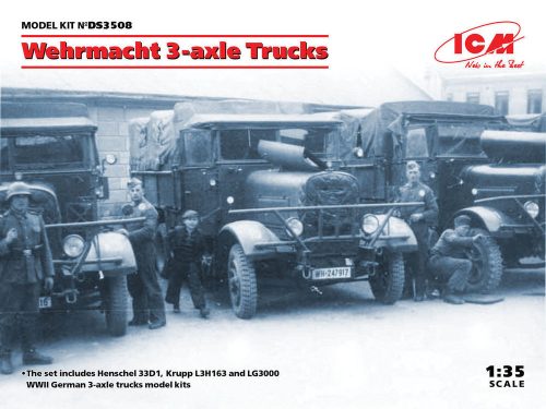 ICM DS3508 Wehrmacht 3-axle Trucks (Henschel 33D1, Krupp L3H163, LG3000) (1/35)