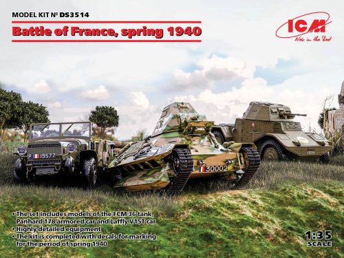 ICM DS3514 Battle of France, spring 1940 (Panhard 178 AMD-35,FCM 36,Laffly V15T) (1/35)