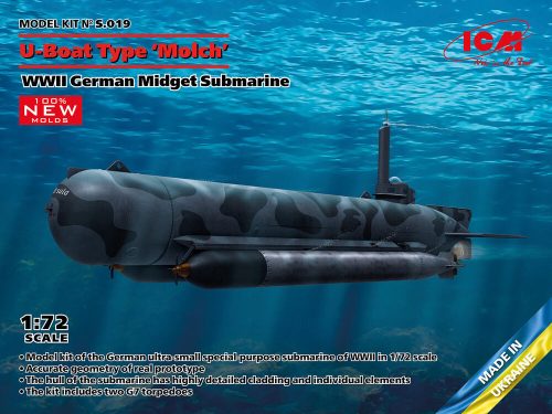 ICM S.019 U-Boat Type Molch, WWII German Midget Submarine (100% new molds) (1/72)