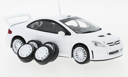 IXO 255536 Peugeot 307 WRC 2 set of wheels and tyres and extra rear spoiler, white (IXOMDCS030) (1:43)