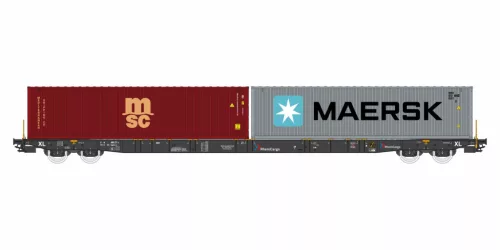 Igra Model 96010105 Konténerszállító négytengelyes teherkocsi, Sggnss-XLs, Rhein-Cargo, 2 db 40 lábas konténerrel, MSC/MAERSK (E6) (H0)