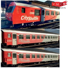   Jägerndorfer JC60340 Személykocsi-készlet, 3-részes négytengelyes lange Schlieren, City Shuttle, 2 db 2. osztály, vezérlőkocsival, ÖBB (E6) (N)