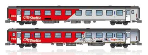 Jägerndorfer JC60500_6 Személykocsi-pár, négytengelyes belföldi forgalmú, 2. osztály, City-Shuttle/Regio Biking design, ÖBB (E6) (N)
