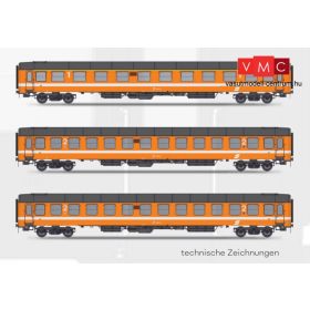   Jägerndorfer JC90401 Személykocsi készlet, 3-részes négytengelyes UIC-X, 1. osztály / 2x 2. osztály, reinorange, ÖBB (E4) (H0)