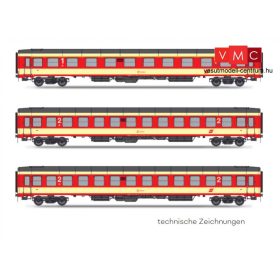   Jägerndorfer JC90402 Személykocsi készlet, 3-részes négytengelyes UIC-X, 1. osztály / 2x 2. osztály, Sparlack, ÖBB (E4) (H0)