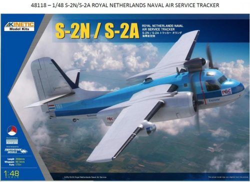 KINETIC 48118 S-2N / S-2A Royal Netherlands Naval Air Service Tracker repülőgép makett 1/48