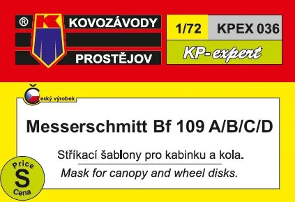 KPEX036 Messerschmitt Bf 109A/B/C/D Mask for canopy and wheel - maszkolósablon 1/72