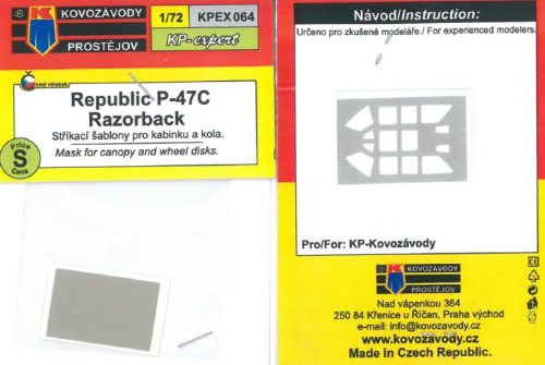 KPEX064 P-47C Razorback - mask for canopy and wheel disks - maszkolósablon 1/72