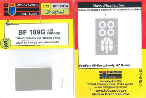 KPEX074 Bf 109G Old canopy - mask for canopy and wheel disks - maszkolósablon 1/72
