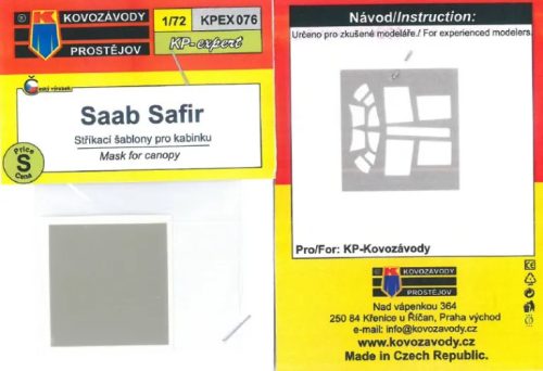 KPEX076 SAAB Safir mask for canopy - maszkolósablon 1/72