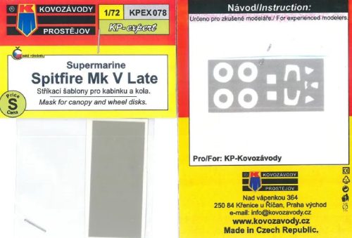 KPEX078 Spitfire Mk.V late mask for canopy and wheel disks - maszkolósablon 1/72
