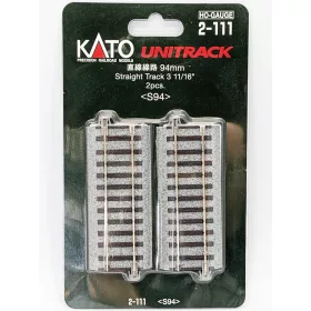   Kato 2-111 Unitrack egyenes sín, ágyazatos, 94 mm - 2 db (H0)