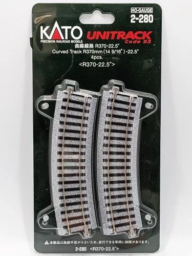 Kato 2-280 Unitrack íves sín, ágyazatos (R370-22.5) - 4 db (H0)