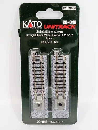 Kato 20-046 Unitrack egyenes sín modern japán ütközőbakkal, ágyazatos, 62 mm - 2 db (N)