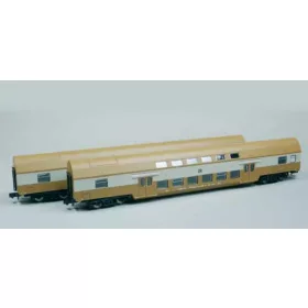   Kuehn 91025 Emeletes négytengelyes személykocsi-pár, 2. osztály, szarvasbőr-barna, DR (E4) (N)
