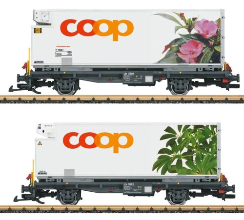 LGB 45885 Konténerszállító teherkocsi-pár, hűtődobozos csereszekrénnyel - Coop, RhB (E6) (G)