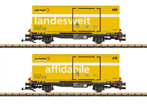 LGB 45886 Konténerszállító teherkocsi-pár, dobozos csereszekrénnyel - Post, RhB (E6) (G)