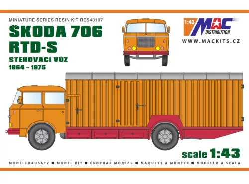 MAC Distribution RES43107 Škoda 706 RTD Stěhovací vůz (1/43) műgyanta makett