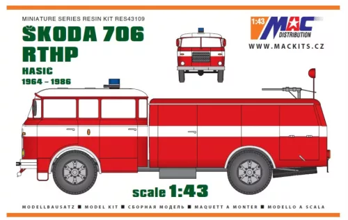 MAC Distribution RES43109 Škoda 706 RTHP - Hasič 1964-1986 (1/43) műgyanta makett