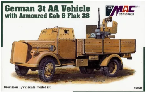 MAC Distribution 72069 German 3t AA Vehicle with Armoured Cab + Flak 38 (1/72) harcjármű makett