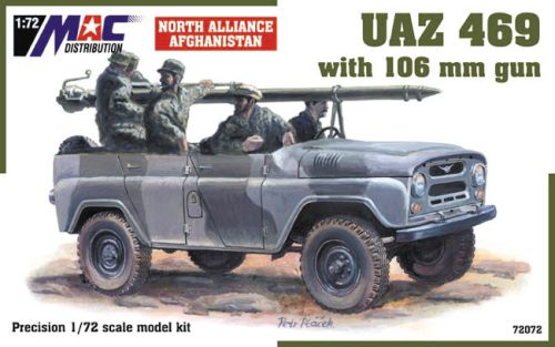 MAC Distribution 72072 UAZ 469 + 106 mm gun (1/72) harcjármű makett
