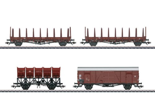 Märklin 46664 Teherkocsi-készlet, 4-részes rakoncás, fedett és önürítős kocsik, DB (E4) (H0) - AC