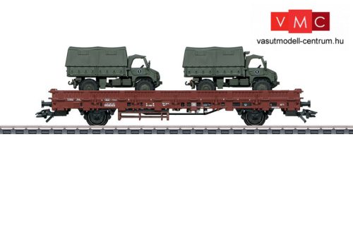 Märklin 46936 Rakoncás teherkocsi, Kbs, 2 db Unimog S404 ponyvás katonai teherautóval, DB (