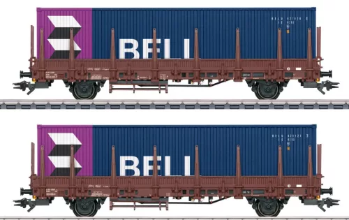 Märklin 46939 Rakoncás teherkocsi-pár, Kbs, 40 lábas konténer rakománnyal - Bell, NS (E4) (H0) - AC
