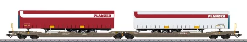 Märklin 47475 Iker-zsebeskocsi, Sdggmrss 738 (T3000e), Planzer félpótkocsikkal, HUPAC (E6) (H0) - AC