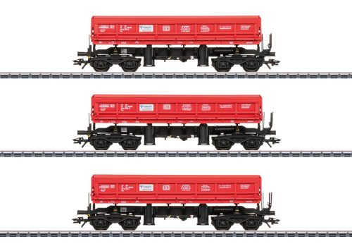 Märklin 48458 Oldalbillenős rakfelületű négytengelyes önürítős teherkocsi-készlet, 3-részes DB-AG (E6) (H0) - AC