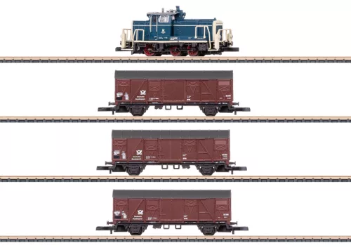 Märklin 81359 Tehervonat-készlet: BR 261 dízelmozdony, 3 db fedett postakocsival, DBP (E4) (Z)