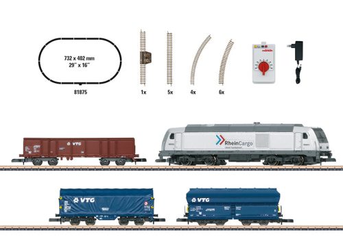 Märklin 81875 Analóg kezdőkészlet: BR 285 dízelmozdony modern tehervonattal, ovál pálya, RheinCargo (E6) (Z)