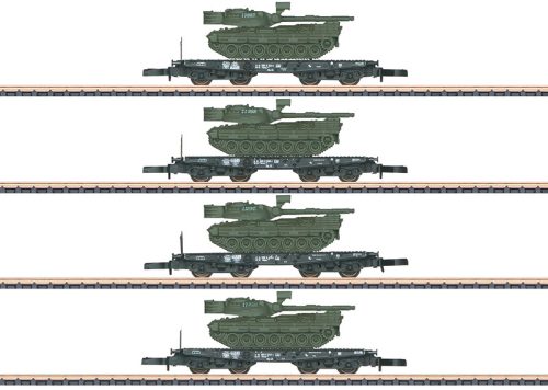 Märklin 82228 Nehézteherszállító négytengelyes teherkocsi-készlet, 4-részes Rlmmp 700, Leopard 1A1 harckocsikkal, DB (E4) (Z)