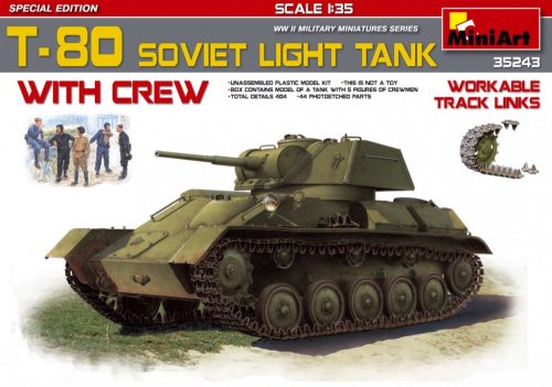 MiniArt 35243 T-80 Soviet Light Tank withCrew.Special Edition (1/35) Harcjármű makett