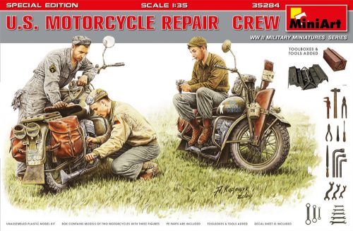 MiniArt 35284 U.S. Motorcycle Repair Crew Special Edition (1/35) Motorkerékpár makett