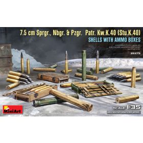   MiniArt 35375 7.5 Cm Sprgr., Nbgr. & Pzgr. Patr. Kw.K.40 (Stu.K.40) Shells With Ammo Boxes (1/35) Fegyver makett