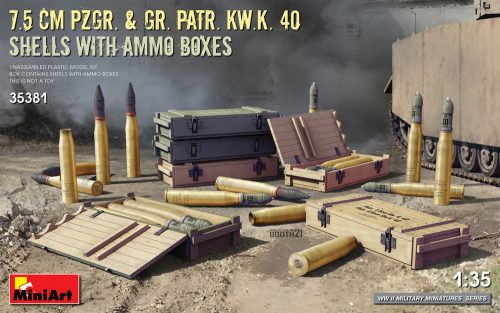 MiniArt 35381 7.5 cm Pzgr. & Gr. Patr. Kw.K. 40 Shells with Ammo Boxes (1/35) Fegyver makett