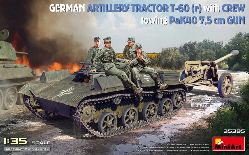 MiniArt 35395 German Artillery Tractor T-60 (r) w/PaK40 Gun & Crew (1/35) Harcjármű makett